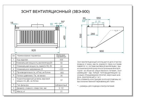Зонт вентиляционный 3ВЭ-900-1,5-П